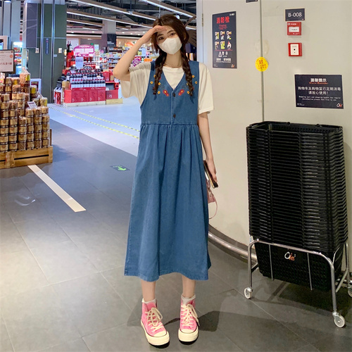 Summer 2022 new French sweet design, waist closing and thin denim skirt dress for women