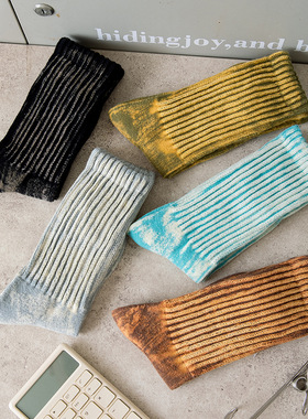 潮流废土工业风扎染毛巾底加厚袜子女秋冬网红褪色做旧中筒袜潮