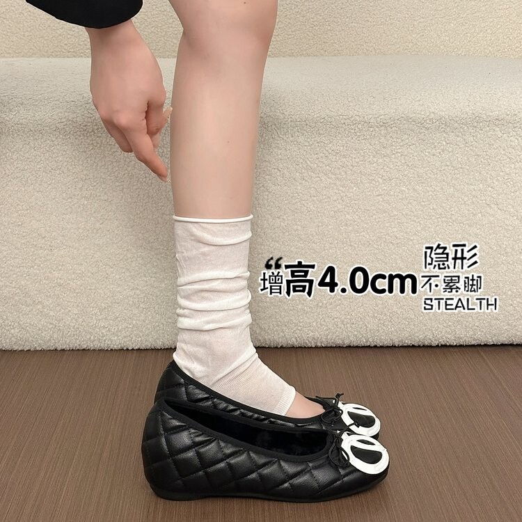 【加绒】2026秋冬新款真皮小香风内增高女鞋蝴蝶结复古单鞋女瓢鞋