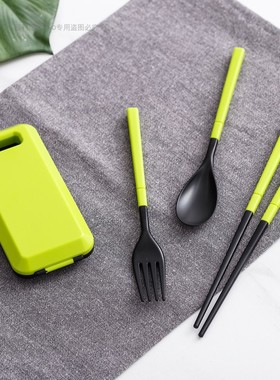 品利诺新款户外三件套折叠食品级筷子勺子叉子塑料收纳盒ins学生