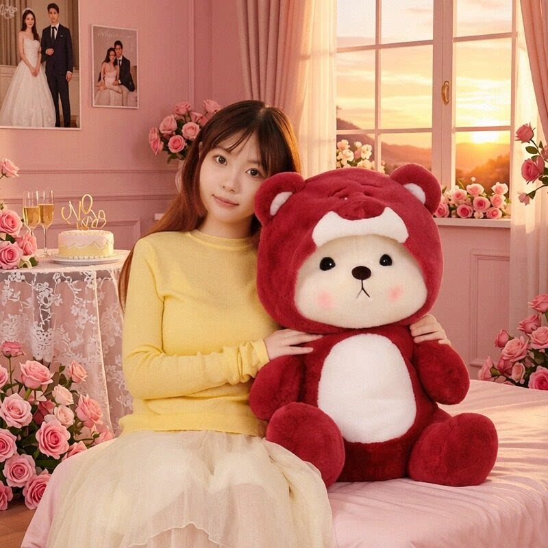 结婚压床娃娃男方婚房摆件卡通情侣熊婚庆公仔婚床可爱抱枕一对装