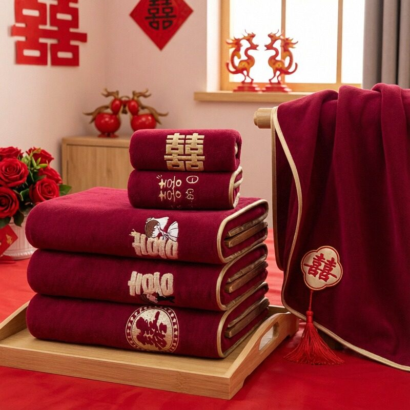 结婚酒红毛巾礼盒装四件套新娘陪嫁伴手礼珊瑚绒喜字浴巾三件套装,节庆用品/礼品,红包/利是封,淘宝优惠券,粉丝福利购,淘宝优惠卷