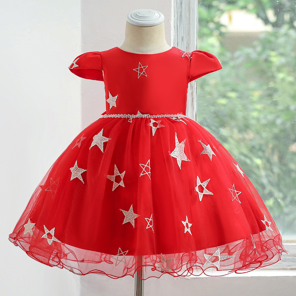 2025新款婴童礼服宝宝百日周岁洗礼服花童网纱星星裙儿童圣诞礼服
