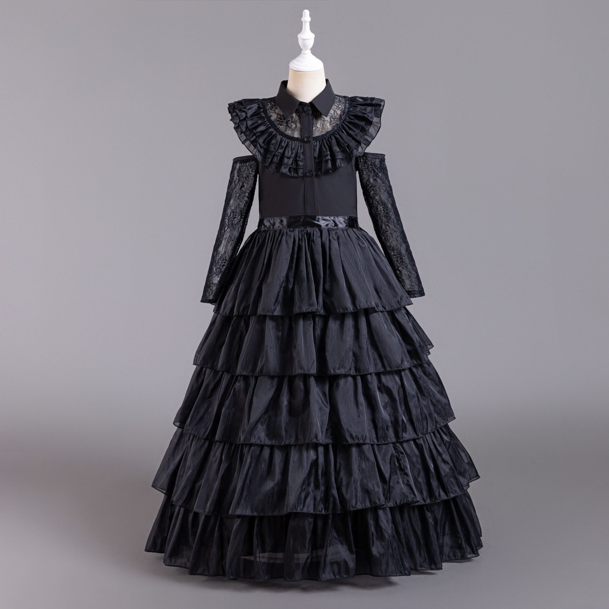 跨境新款儿童礼服公主裙黑色蕾丝裙子多层晚礼服裙晚会钢琴蓬蓬裙