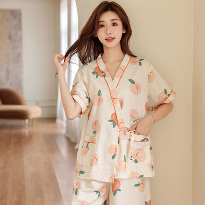 24新款高档少女日系开衫纯棉汗蒸服女睡衣情侣套装浴服家居服酒店