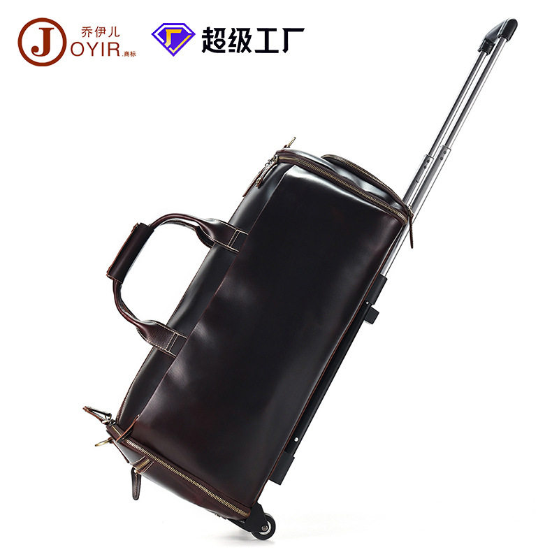 欧美复古疯马皮大容量行李箱简约设计真皮旅行袋旅行出差拉杆箱