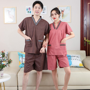 汗蒸服女款情侣苎麻套装男工艺边桑拿服大码浴服按摩美容汗蒸酒店