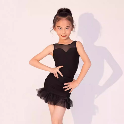 少儿拉丁舞服装2025夏季新款练功服女童高级感黑色分体舞蹈演出服