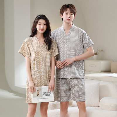 睡衣套装汗蒸服男女情侣桑拿洗浴服厚料米通棉麻家居服按摩足疗服