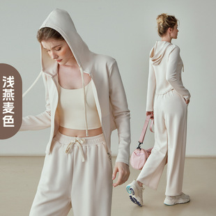瑜伽套装女新款加厚保暖长袖连帽健身服户外跑步运动阔腿裤两件套
