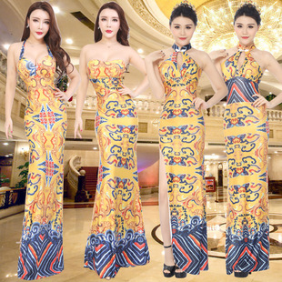 2026春秋新款性感演出走秀龙袍礼服长裙复古改良旗袍礼仪小姐跨境