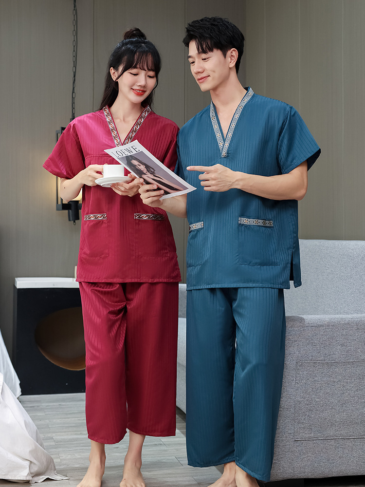 酒店短袖9分裤汗蒸服女套装情侣桑拿服男足疗洗浴按摩家居睡衣