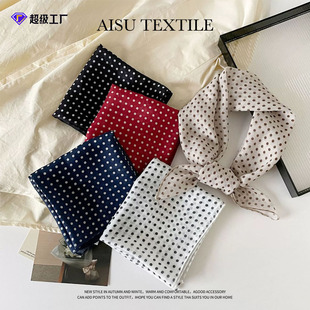 58棉麻小方巾女复古波点装饰小丝巾腰果花春夏百搭围脖女时尚头巾