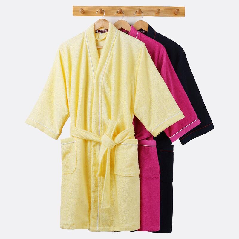2026夏薄款纯棉游泳吸水浴袍女九分袖毛巾料汗蒸服浴衣和服男晨袍