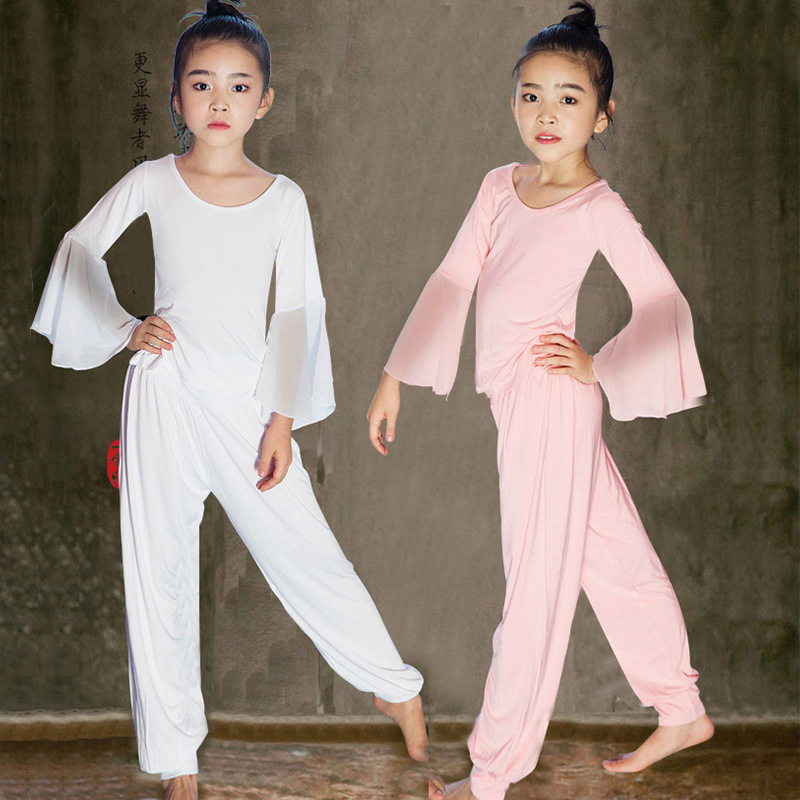 春夏新款儿童女小孩瑜伽服套装灯笼裤白色舞蹈表演服装形体练功服