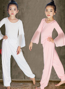 春夏新款儿童女小孩瑜伽服套装灯笼裤白色舞蹈表演服装形体练功服