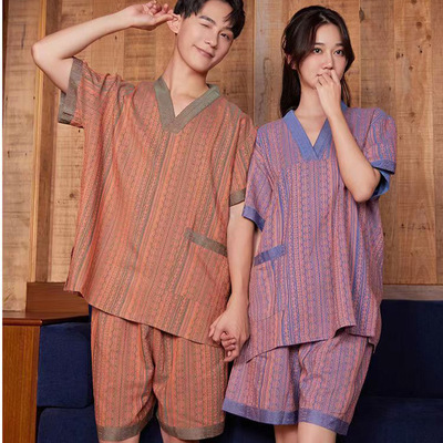 纯棉汗蒸服女加肥加大美容洗浴服男足疗按摩桑拿服情侣家居服套装