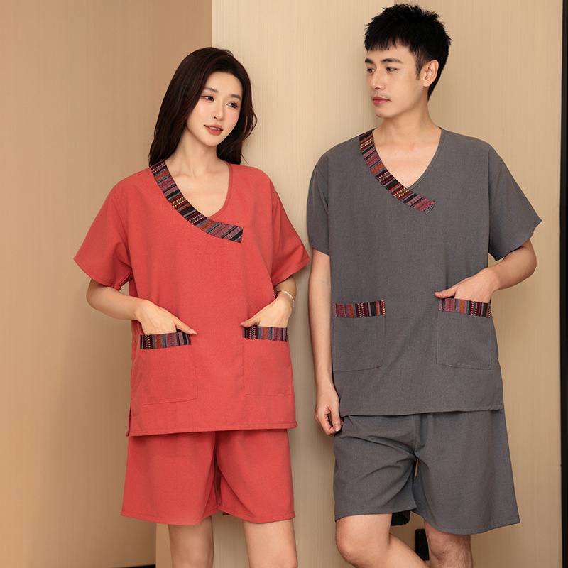 芈竹贡麻汗蒸服女情侣大码男桑拿服足疗洗浴按摩浴衣家居睡衣