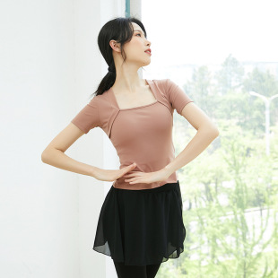2025春夏舞蹈上衣短款坎肩芭蕾舞练功服形体装芭蕾护肩短袖宽松