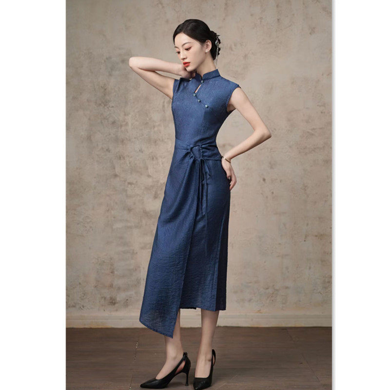 时尚改良新中式长款连袖旗袍2026夏季新款年轻少女日常可穿连衣裙