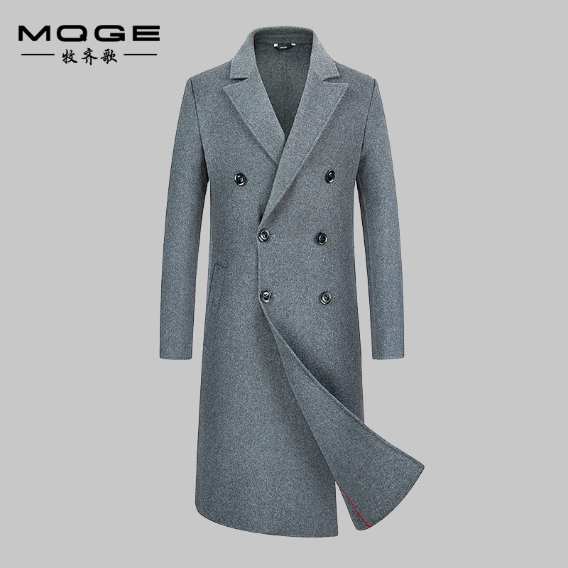 秋冬新款男士毛呢大衣风衣双排扣长款过膝手工双面呢大衣风衣藏青