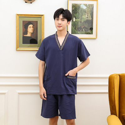 男女汗蒸服棉质情侣桑拿洗浴服厚料棉麻家居服睡衣套装按摩足疗服