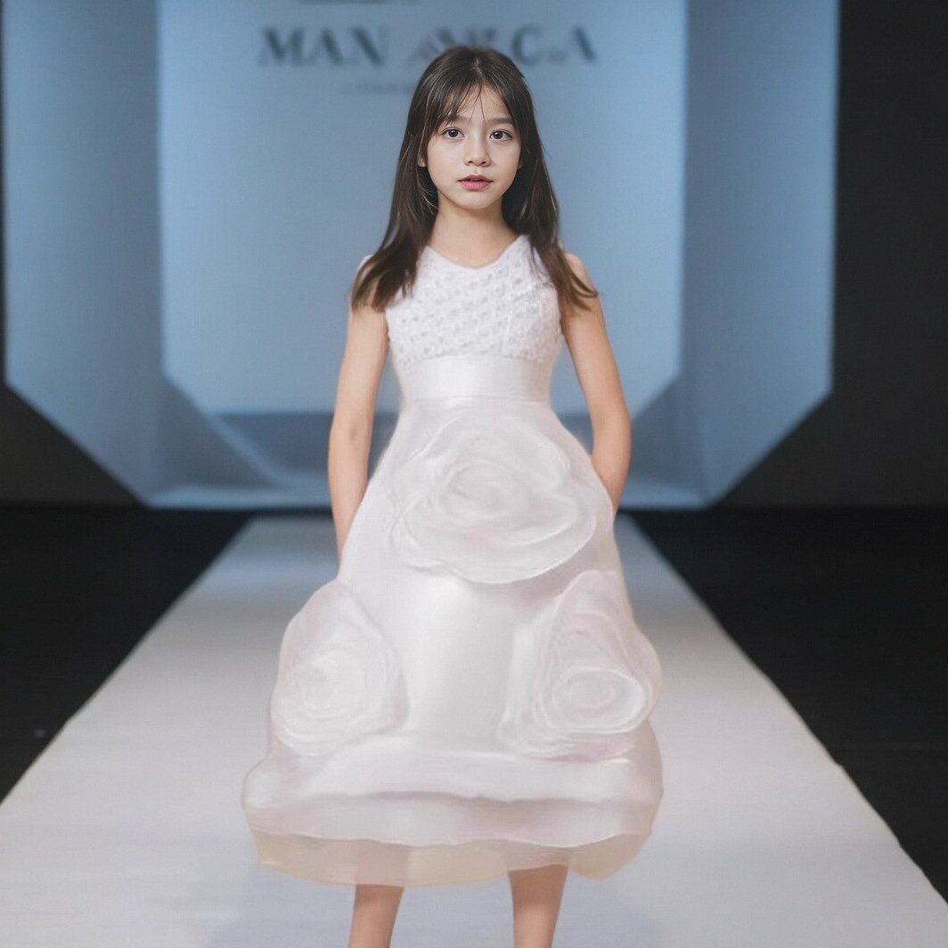 高端女童礼服轻奢儿童生日钢琴演出服钉珠花朵花童婚礼走秀礼服裙