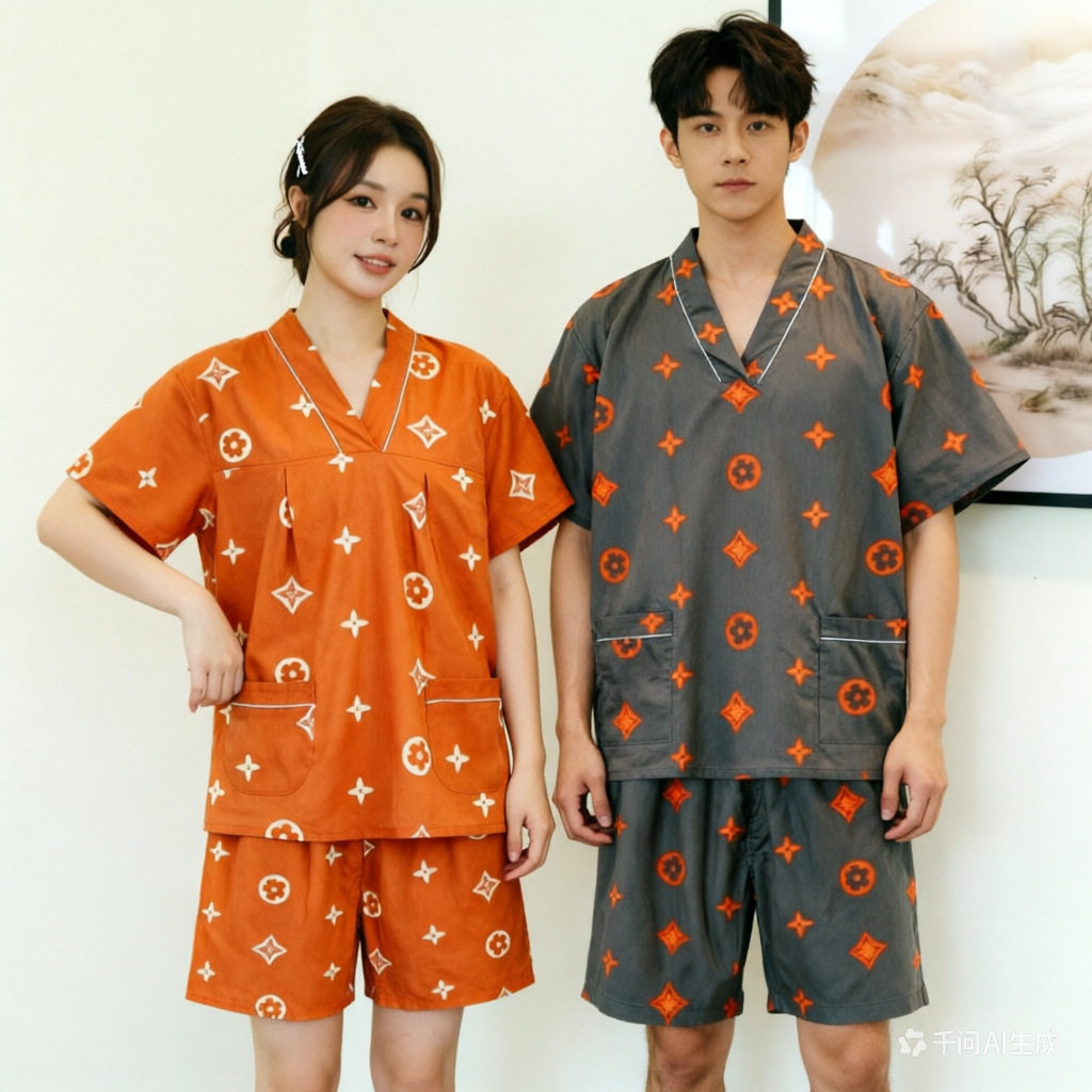 新款汗蒸服纯棉短款套装男女情侣家居服睡衣按摩足疗洗浴汤泉浴服