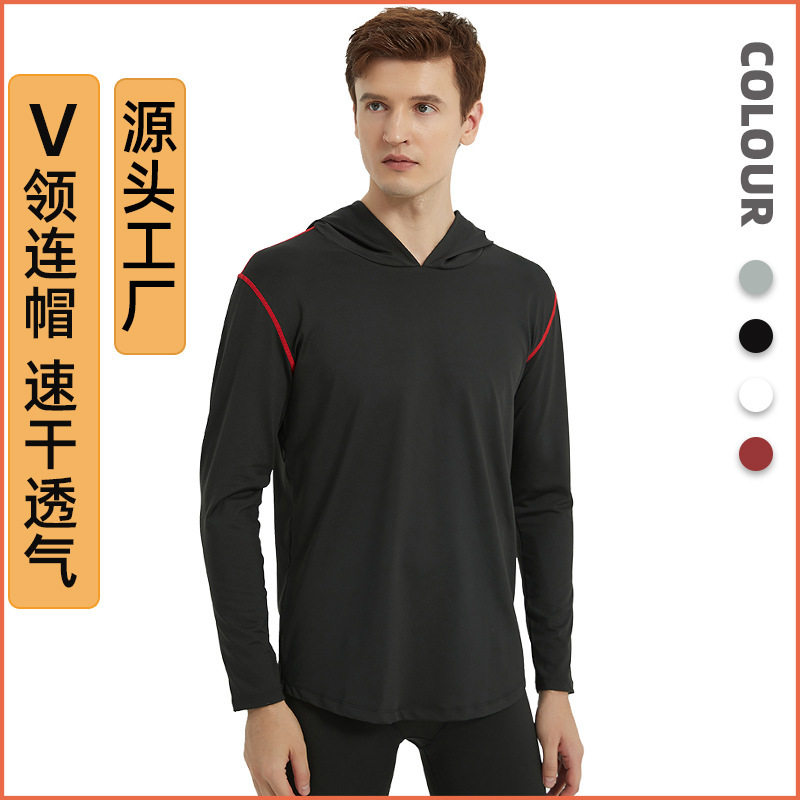 丝格图2025连帽健身服男弹力透气速干衣户外训练跑步长袖运动T恤