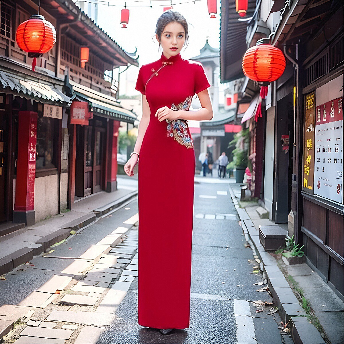 走秀旗袍长款演出团队2026新款蕾丝宴会气质优雅复古改良长连衣裙