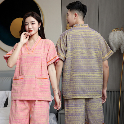 2025新款女纯棉高档汗蒸服情侣套装男大码居家浴服桑拿服可酒店