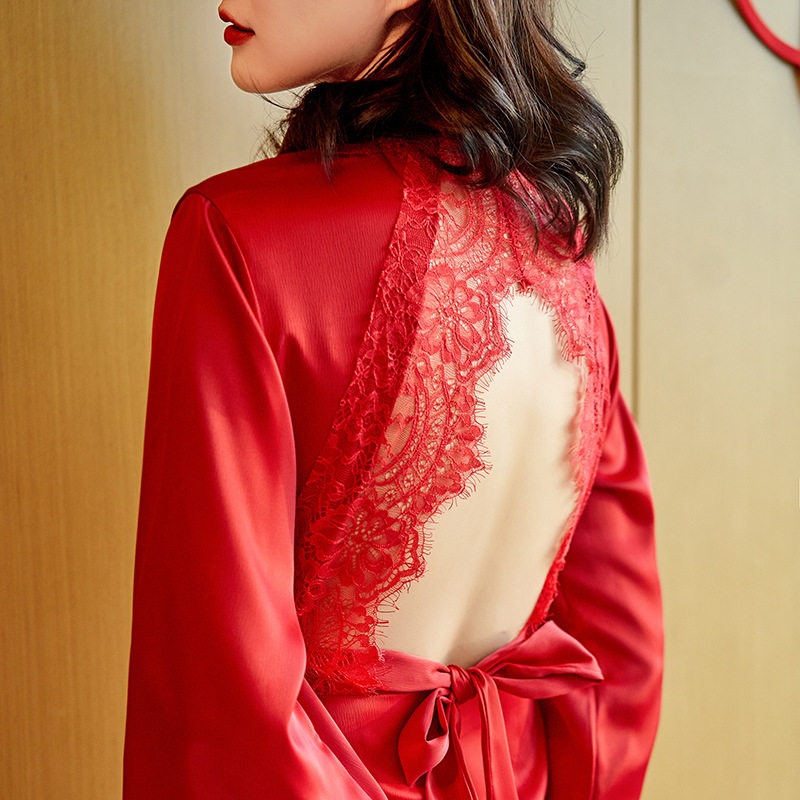 高定晨袍蕾丝花边新娘睡袍伴娘团化妆婚纱馆婚礼性感大气拍照礼服