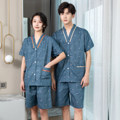 短袖棉情侣前后开扣理疗服