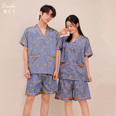 汗蒸服棉质提花大码睡衣情侣款300斤足疗桑拿服按摩艾灸汗蒸衣服