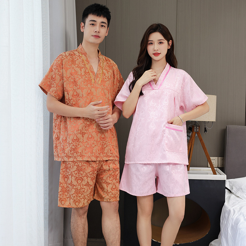 【天天低价】汗蒸服女大码提花棉质男款足疗洗浴按摩浴衣家居睡衣