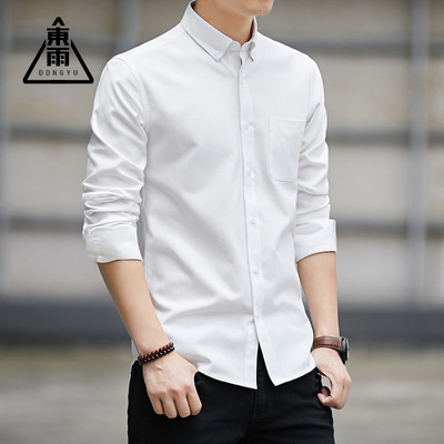 秋季涤棉休闲商务纯色男士衬衫
