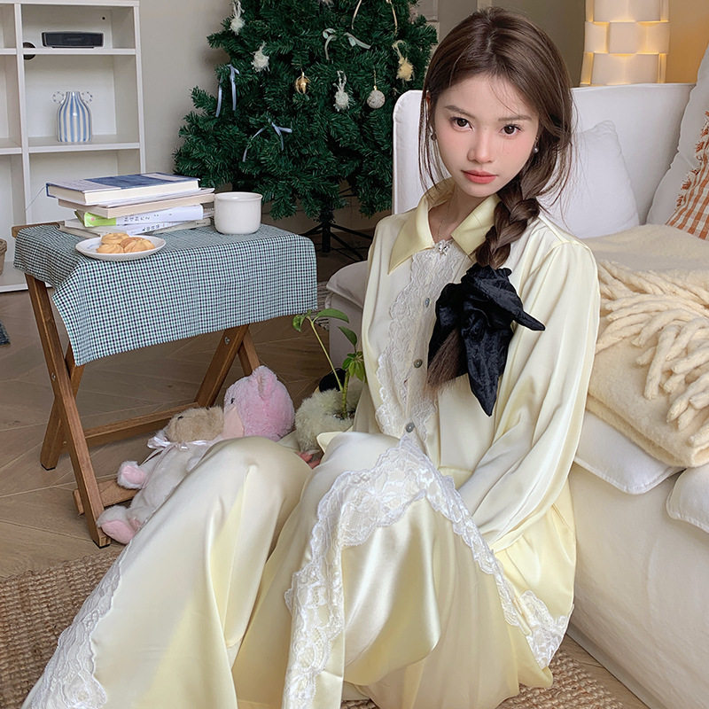 睡衣女2026春秋季冰雪丝长袖大码法式套装网红款高级感纯色家居服