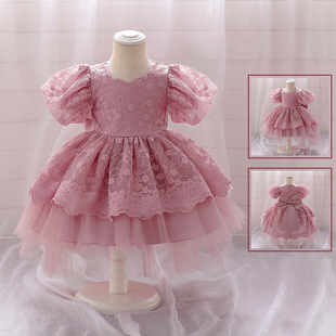 儿童礼服公主裙跨境童裙泡泡袖蝴蝶结中小童礼服洋气女童礼服裙女