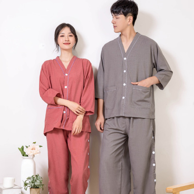 艾灸服长袖前后开扣男女情侣棉