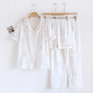 长裤 短袖 三件套空调服云朵棉男女童睡衣夏天家居服套 薄款 2025夏季