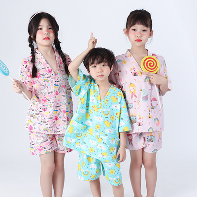 205年新款儿童卡通套装美人鱼夏季家居服睡衣女童男童浴服汗蒸服