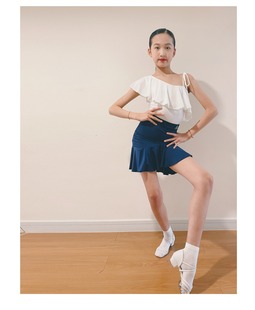 网红拉丁舞服女童夏季露背新款练功服分体裙子白色荷叶边演出套装