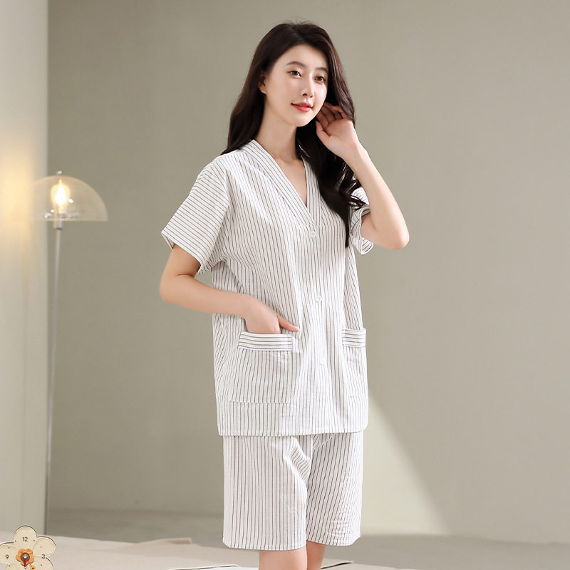 短袖棉情侣前后开扣理疗服艾灸衣服开背刮痧针灸服按摩服女士套装