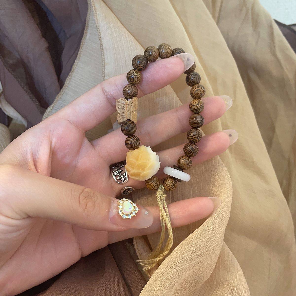 原创天然莲花菩提根鸡翅木手串手链如愿男女禅意文玩手链古风饰品,童装/婴儿装/亲子装,手链,淘宝优惠券,粉丝福利购,淘宝优惠卷