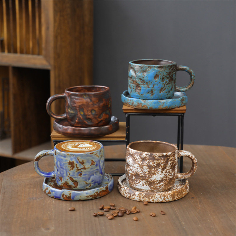 复古陶瓷杯跨境马克杯日式风简约下午茶杯子创意粗陶咖啡杯碟套装,餐饮具,马克杯,淘宝优惠券,粉丝福利购,淘宝优惠卷