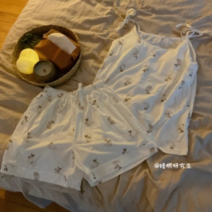 【兔比逃跑计划】夏季带胸垫新款女睡衣弹软莫代尔吊带套装家居服