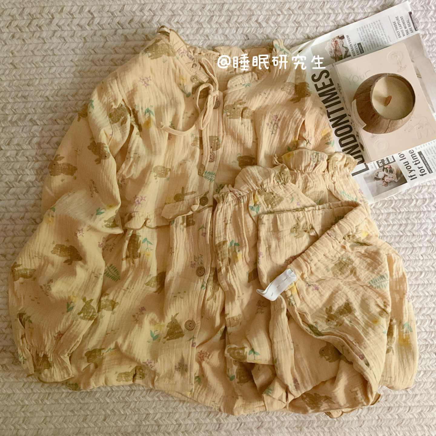 【baby舒伴系列】A类纯棉夏季女睡衣长袖长裤月子服泡泡棉双口袋