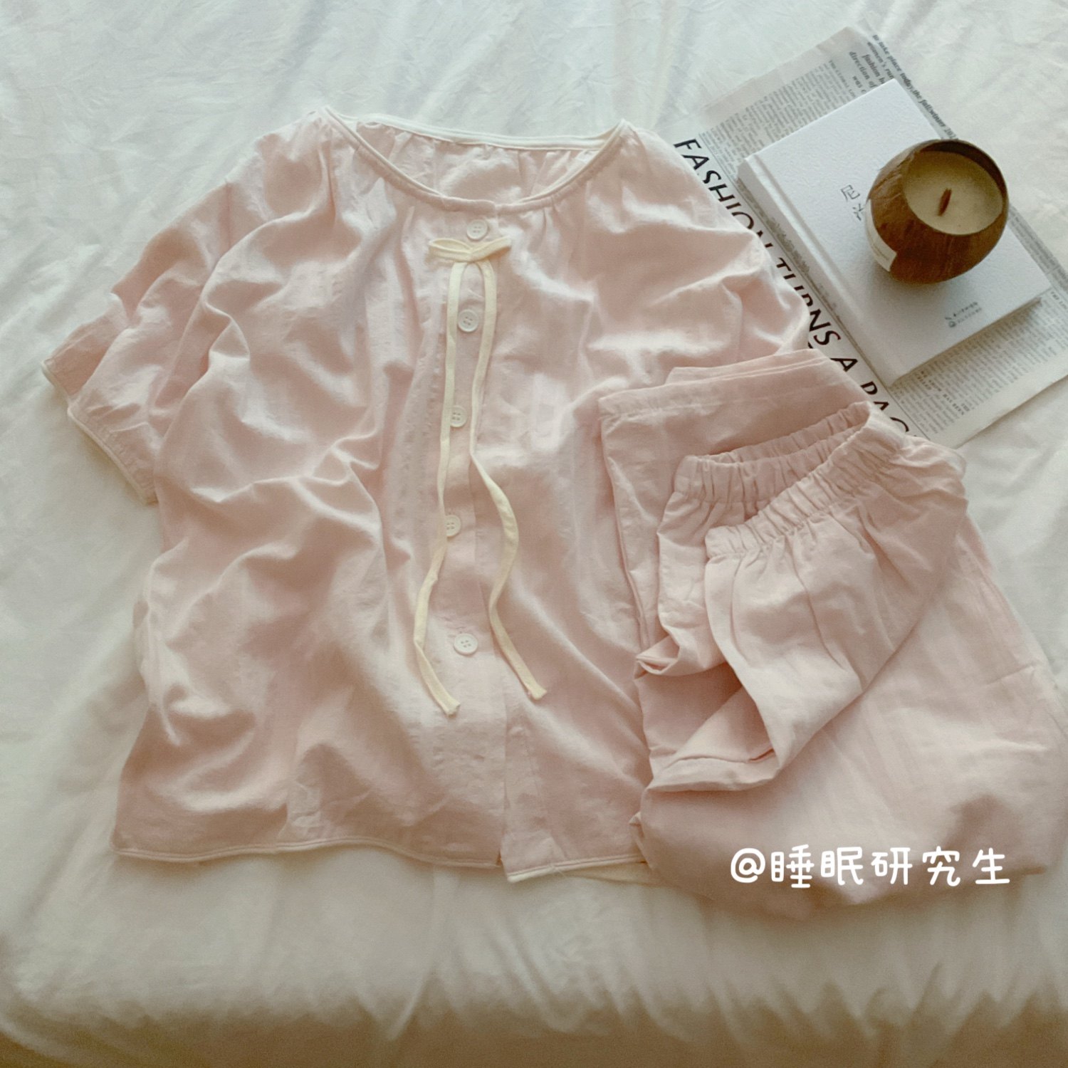 【费南雪】秋季女睡衣纯棉套装呼吸感绗织软料纯色家居服短袖长裤