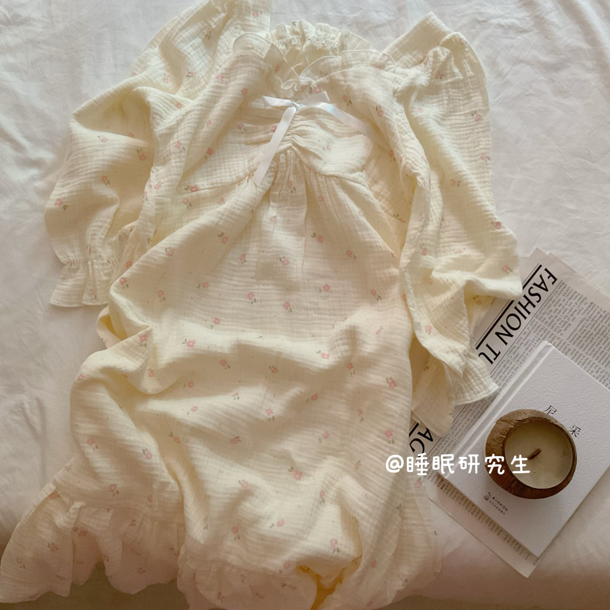 【蜜糖小梨涡】带胸垫夏季女纯棉睡裙绉布婴儿棉吸汗透气可外穿
