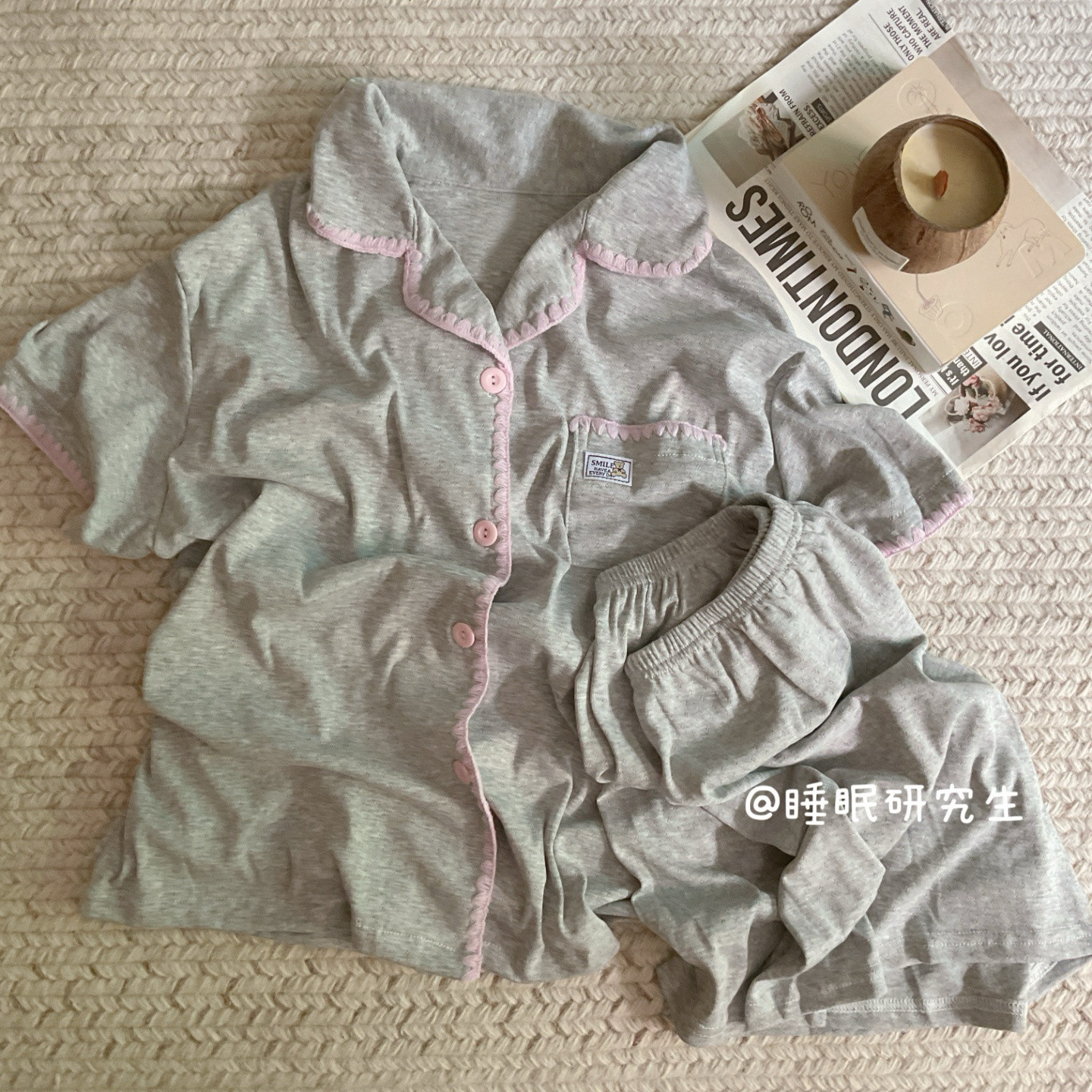 【慕斯软酪】夏季女睡衣家居服软料短袖短裤针织棉套装遛弯外穿